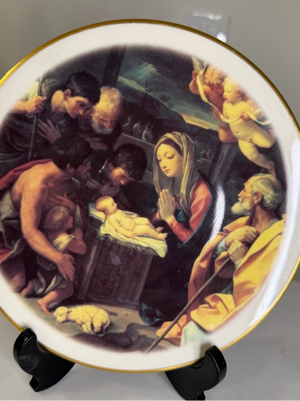 Vintage Pickard Religious Decorative Collector Plate with Gold Rim